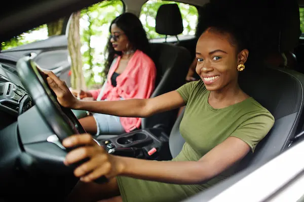 Confident driver practicing steering and parking