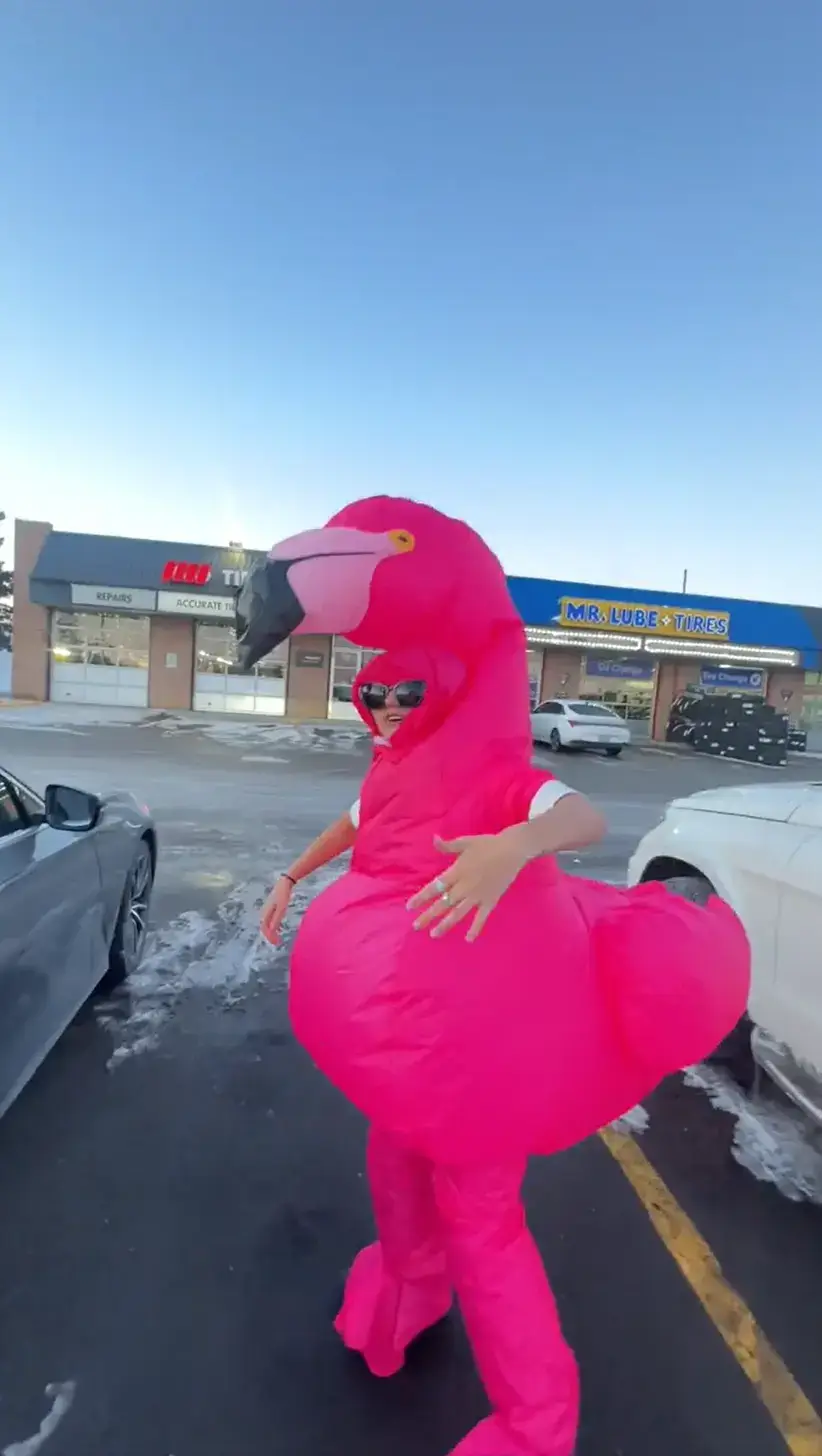 Flamingo Flow team walking into a local business with a whiteboard