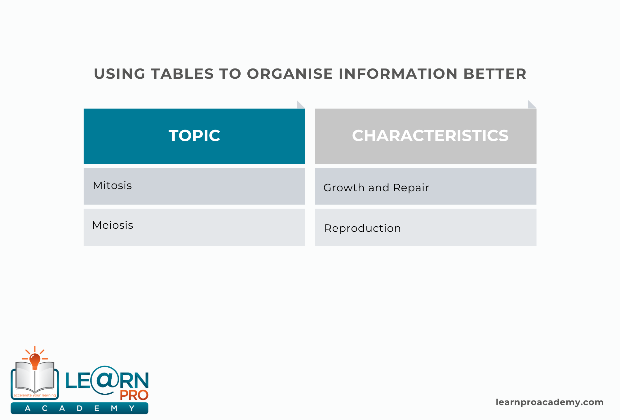 Use Tables To Help Organize Information Use Tables To Help Organize Information
