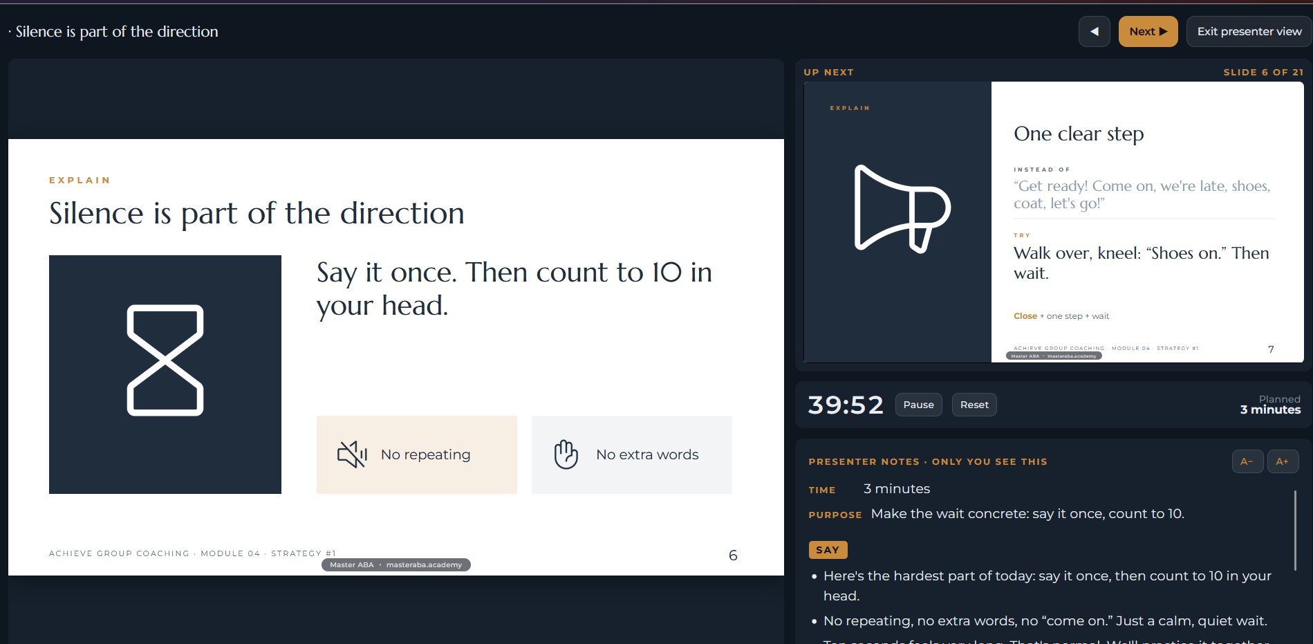 Presenter view with speaker notes