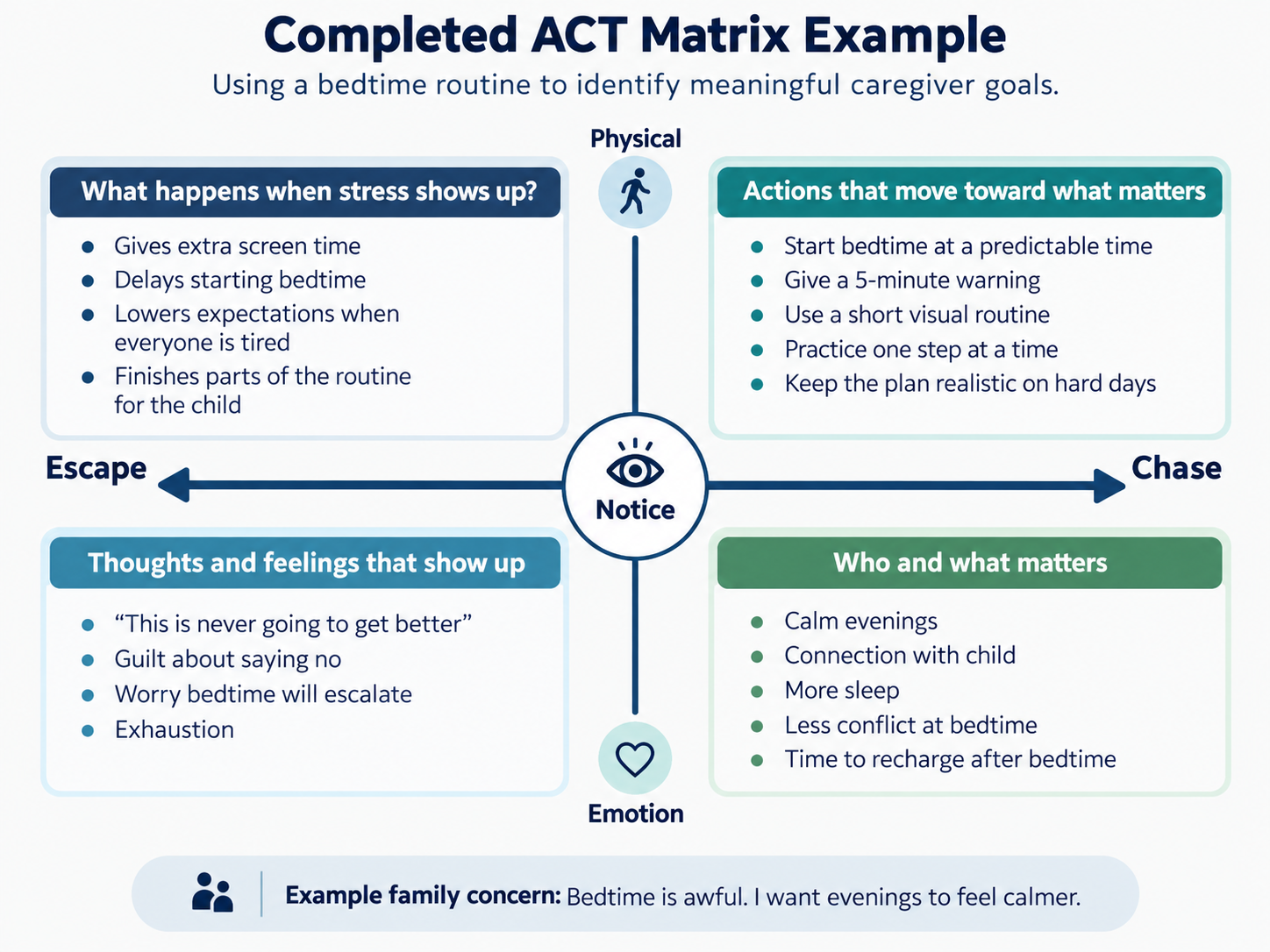 example of ACT matrix completed during ABA parent training example of ACT matrix completed during ABA parent training