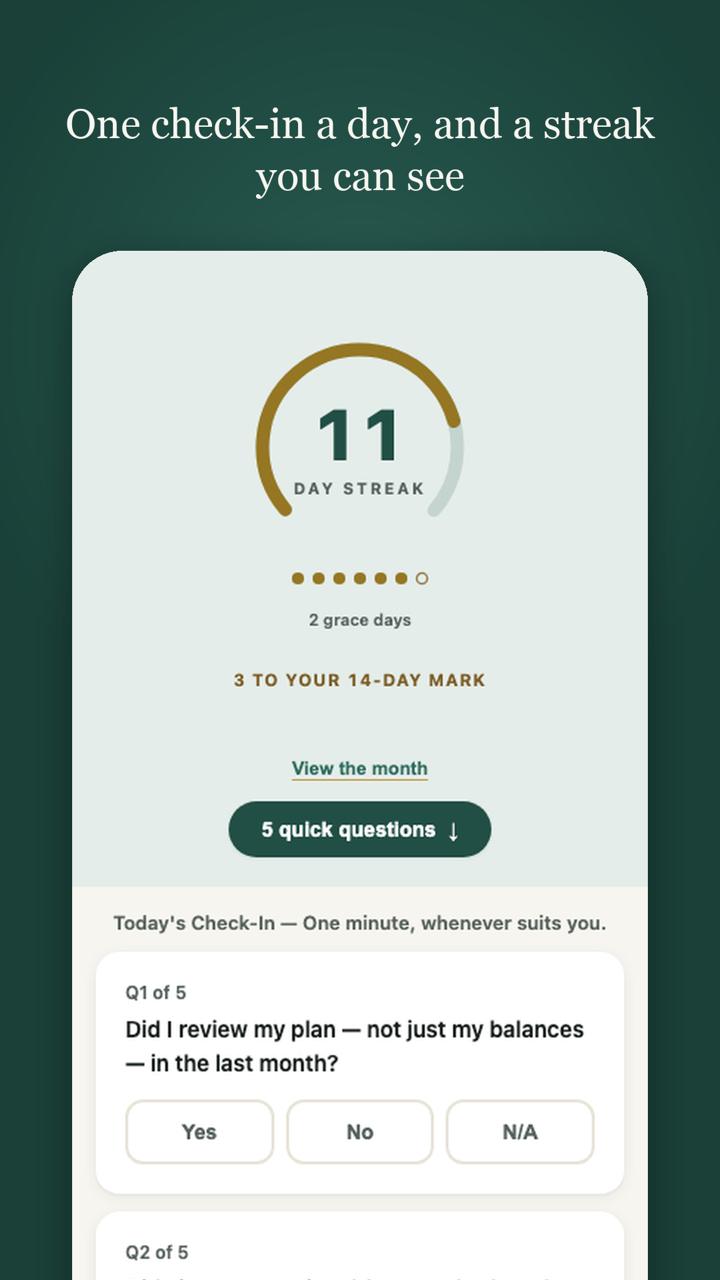 Strata daily check-in and streak screen