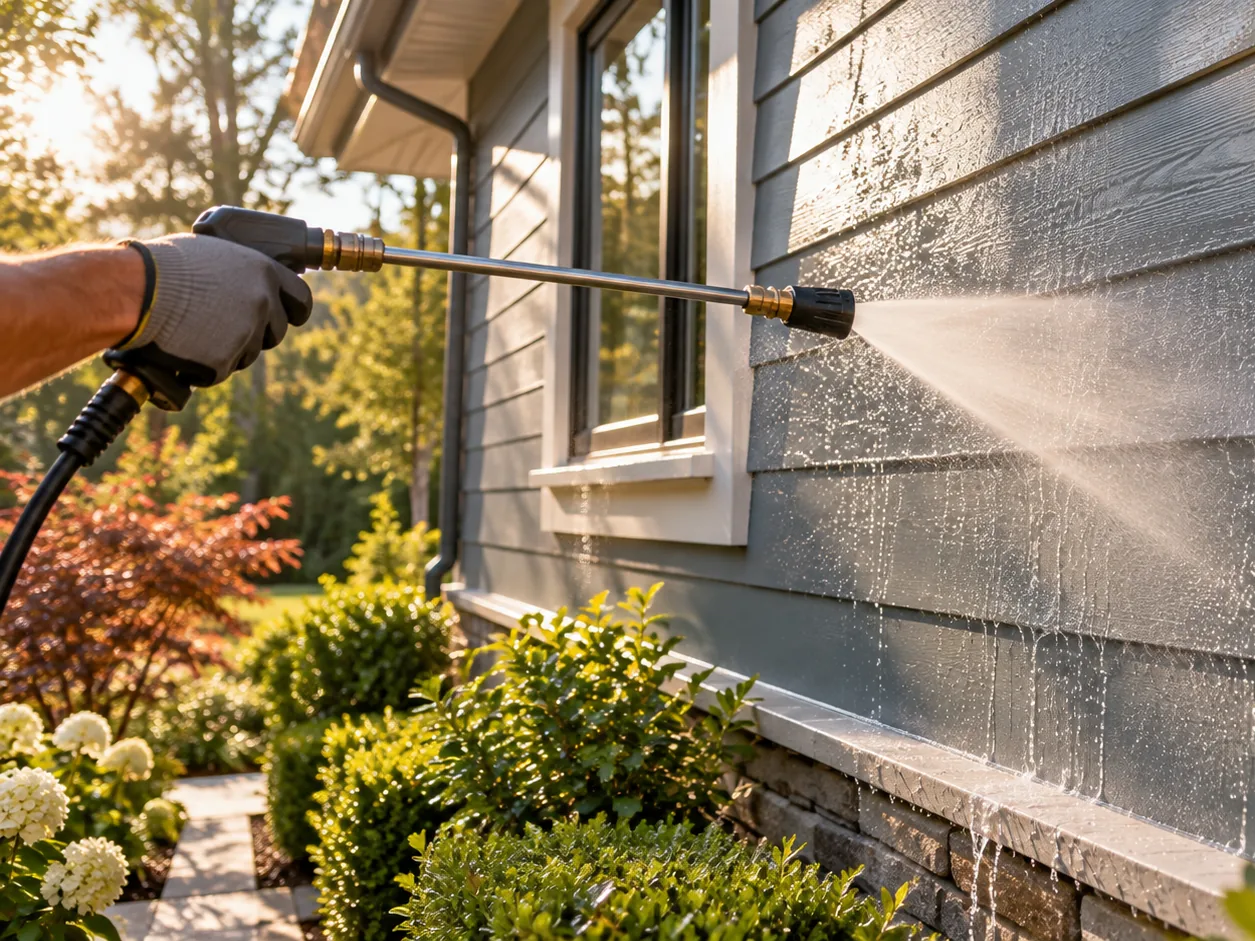Low-pressure washing of painted siding on a home