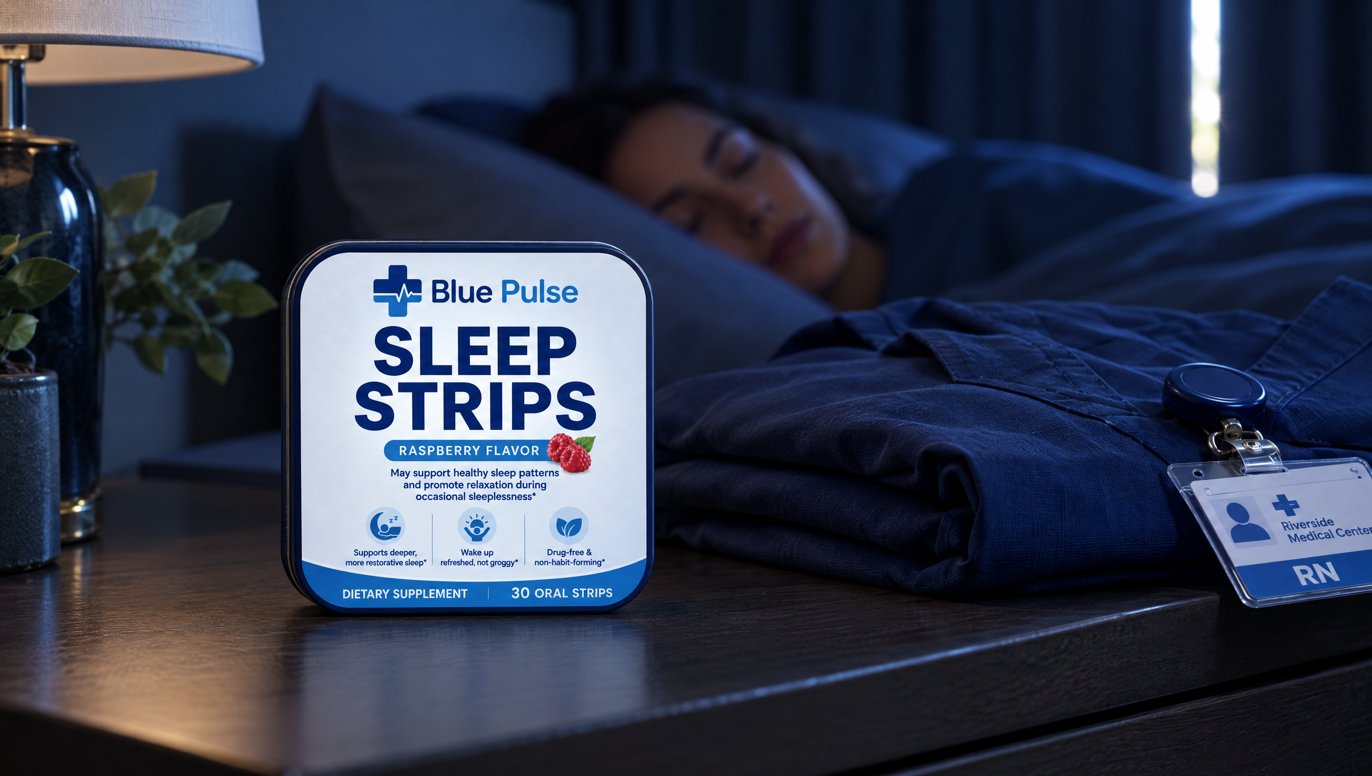 Blue Pulse sleep strip tin and dissolvable strip