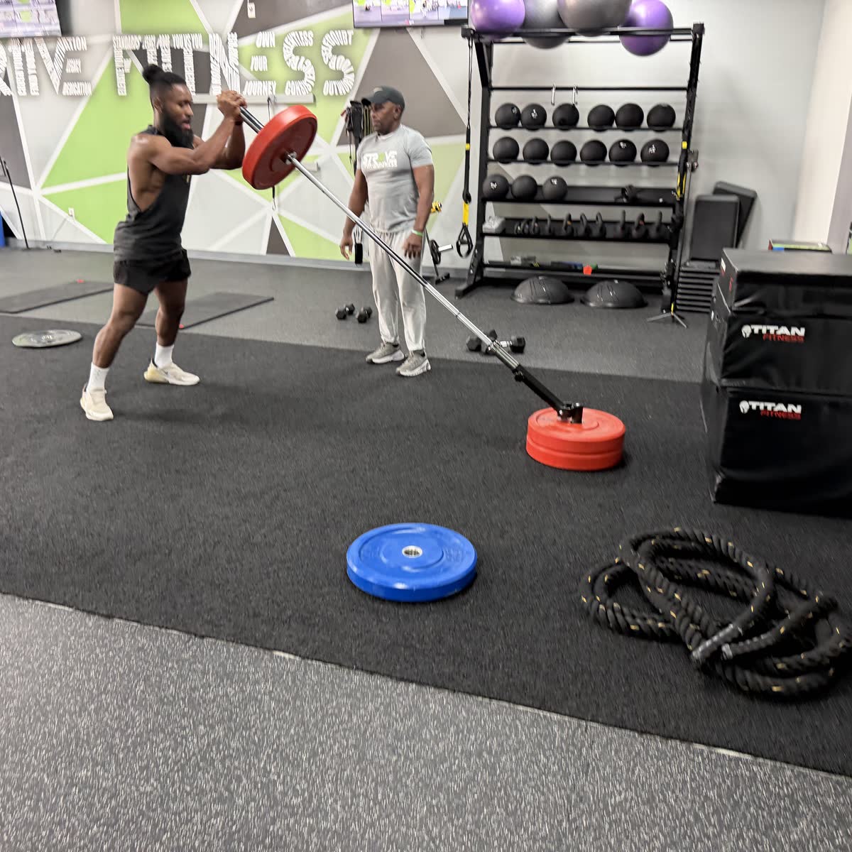 The Strive 11 floor, with landmine work, plyo boxes and battle ropes.