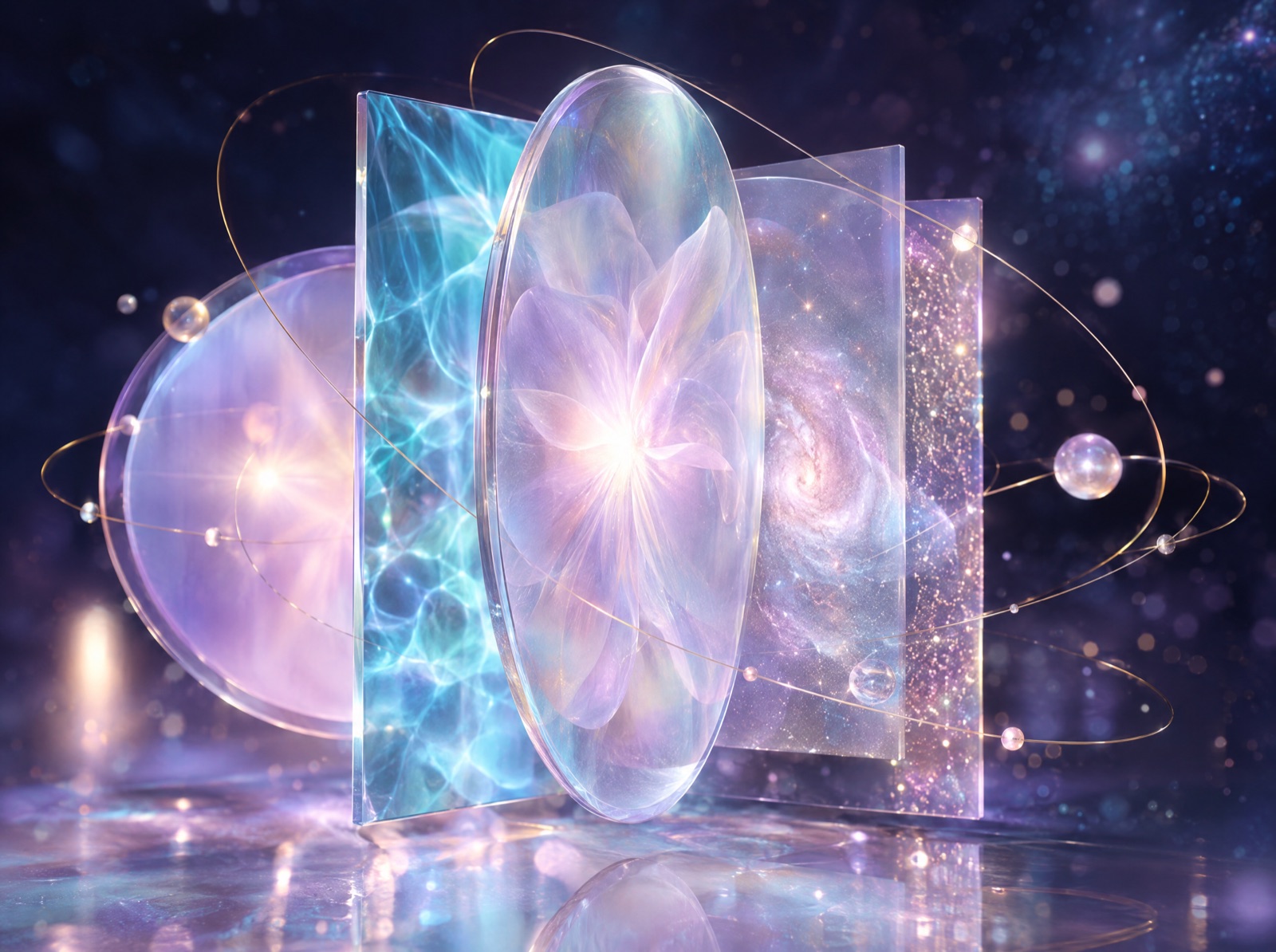 Straturi de sticlă translucidă cu modele luminoase diferite, în spațiu indigo – Lucrul pe situații complexe
