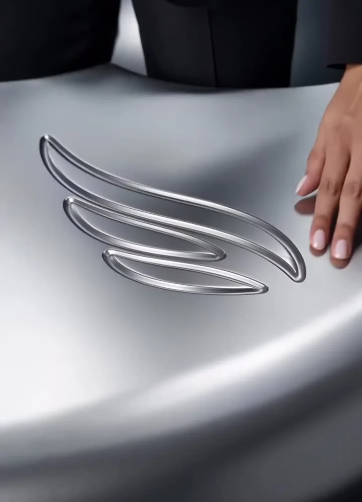 Close-up of a silver Angel Aligner case lid with the Angel wing logo