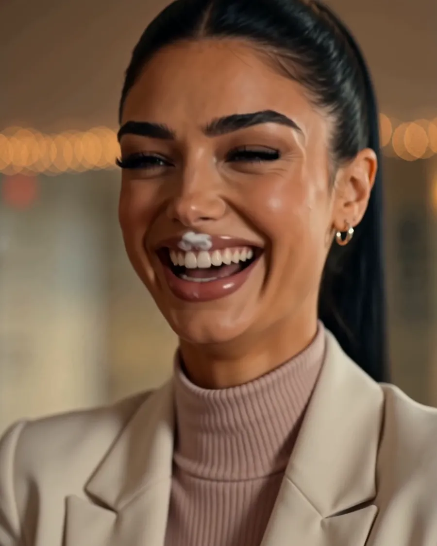 Sienna laughing at brunch (AI-generated image of Sienna, our AI brand ambassador)
