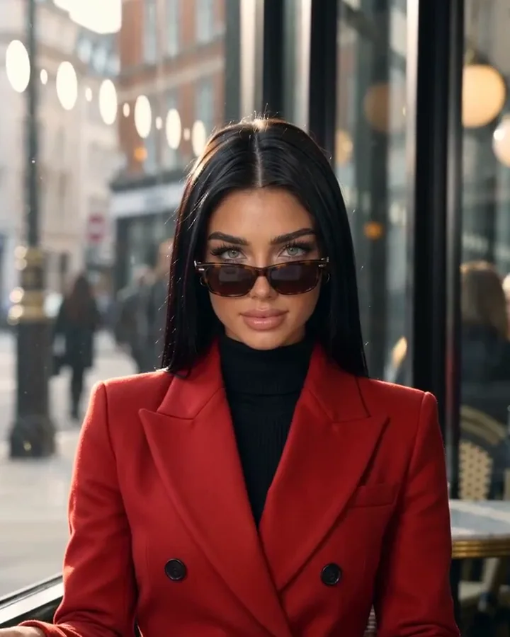 Sienna at a pavement café (AI-generated image of Sienna, our AI brand ambassador)