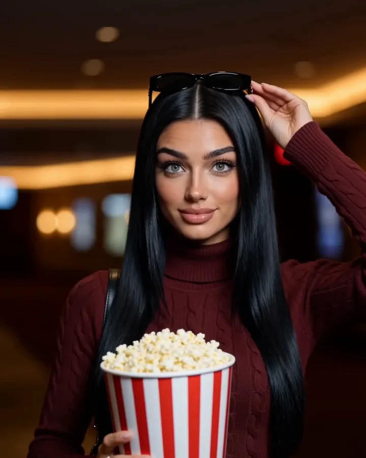 Sienna on a cinema night out (AI-generated image of Sienna, our AI brand ambassador)