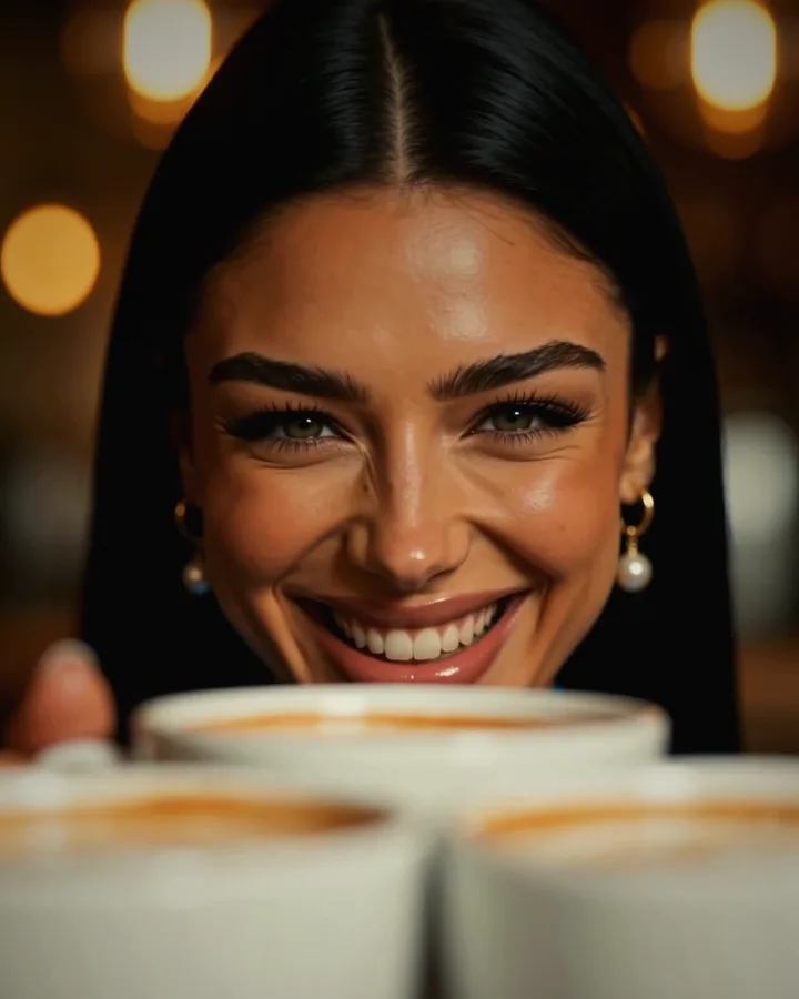 Sienna smiling at brunch (AI-generated image of Sienna, our AI brand ambassador)