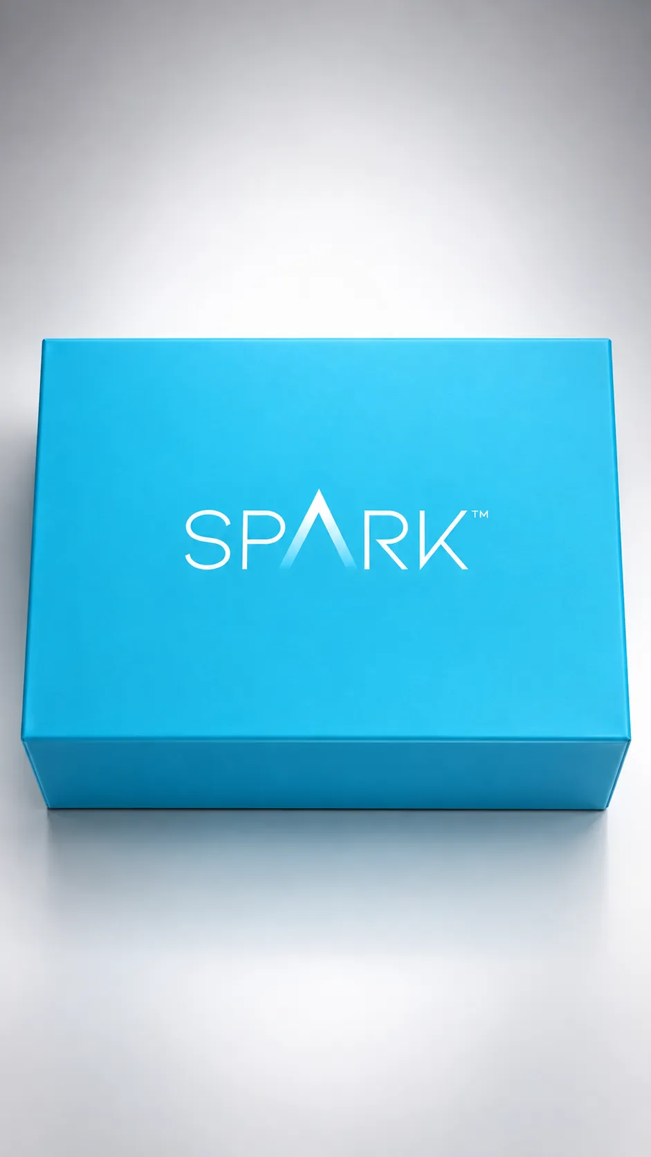 Closed blue Spark presentation box