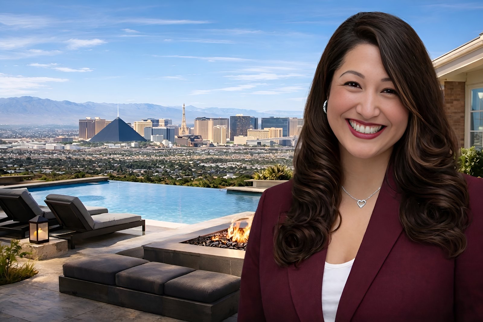 Erica Macias on a Las Vegas patio overlooking the Strip