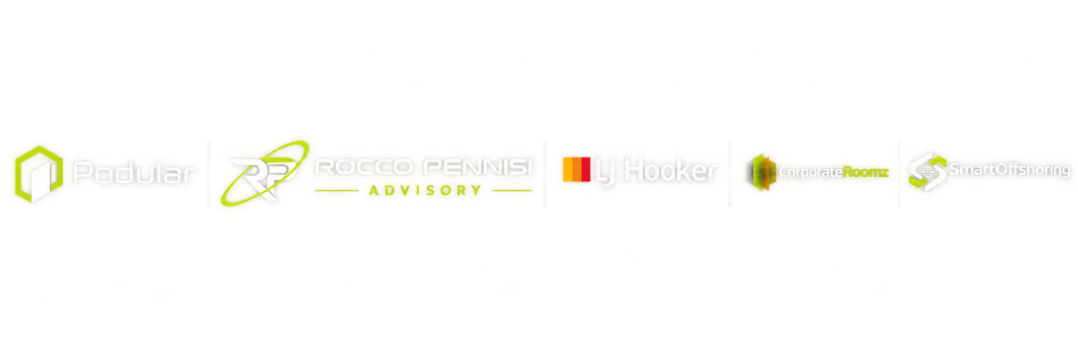 Podular · Rocco Pennisi Advisory · LJ Hooker · CorporateRoomz · SmartOffshoring