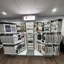 Tile and backsplash sample wall in the showroom