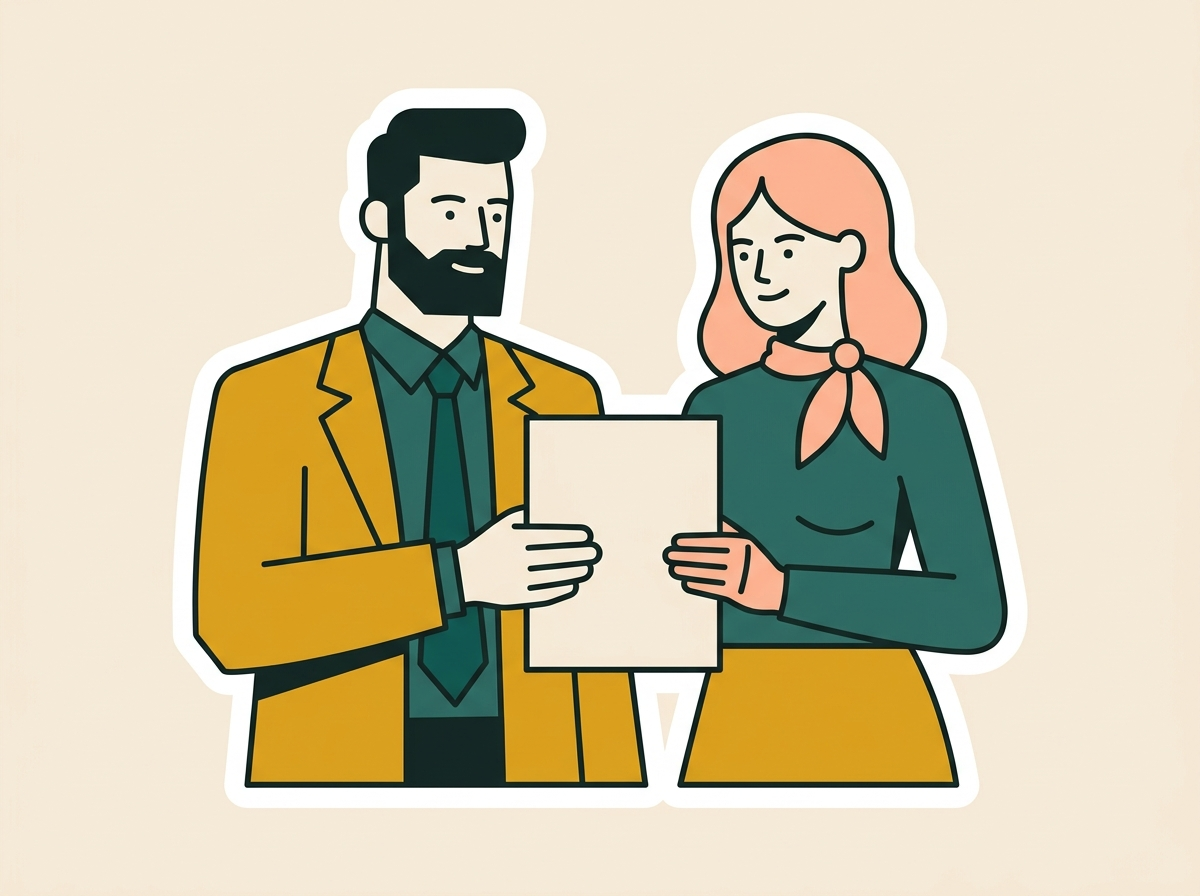 Two business owners reading their offer together